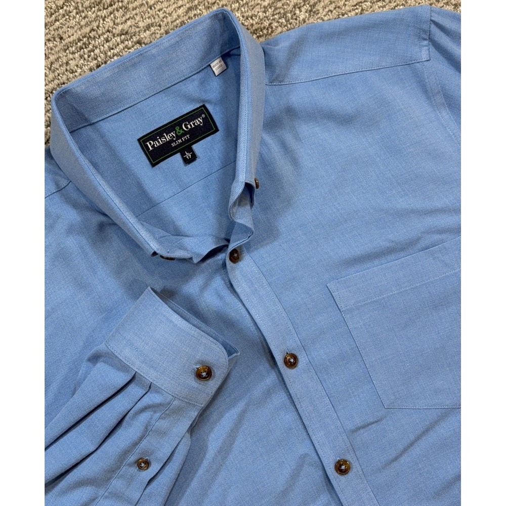 Paisley & Gray Shirt Mens Large Blue Slim Fit Bamboo Blend Button Down Modern